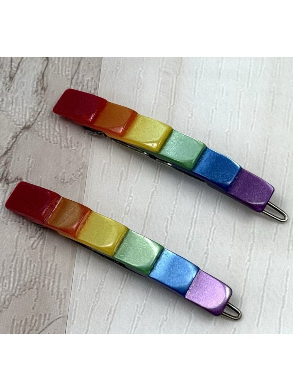 VTG 1970s 1980s Lucite Rainbow BARRETTES 2.5" Hair Clips Pride LGBTQ+ Taiwan EUC